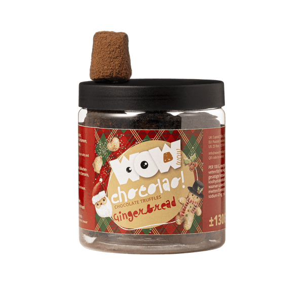Tarro de regalo de trufas de chocolate con pan de jengibre 130g | Chocolate navideño especiado y acogedor