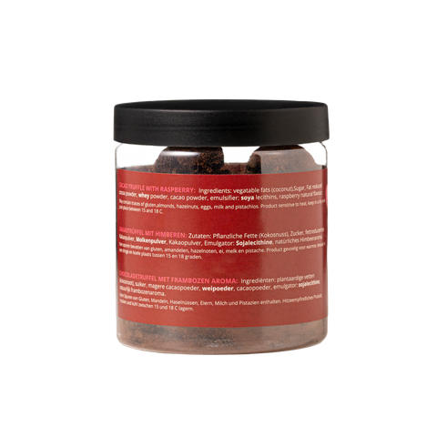 Raspberry Valentine chokoladetrøfler - Gaveglas 130 g