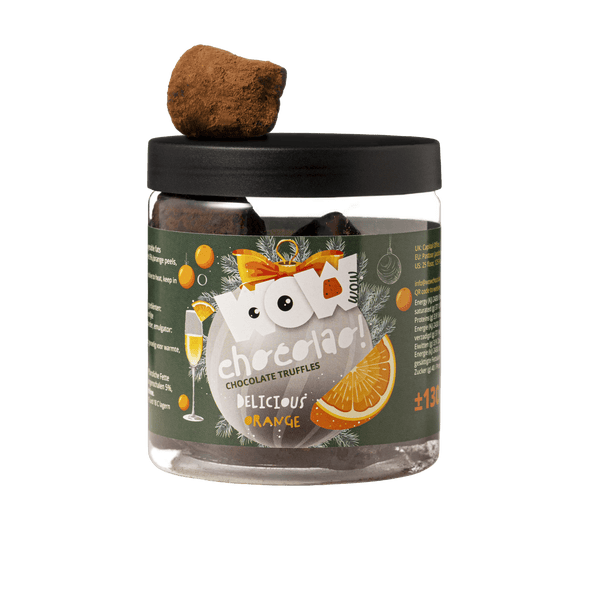 Confit Appelsin Juletrøfler Gavekrukke 130g | Festlig Appelsinsjokolade