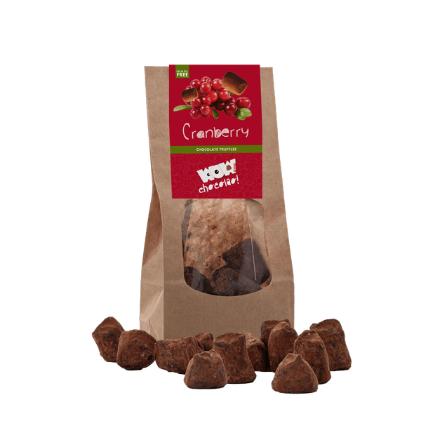 Jõhvikamaitselised šokolaaditrühvlid – biolagunev kott 130 g
