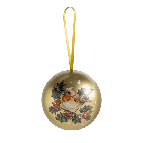 Golden Robin Christmas Bauble Filled with Crunchy Truffle Pops - WOW Chocolao!