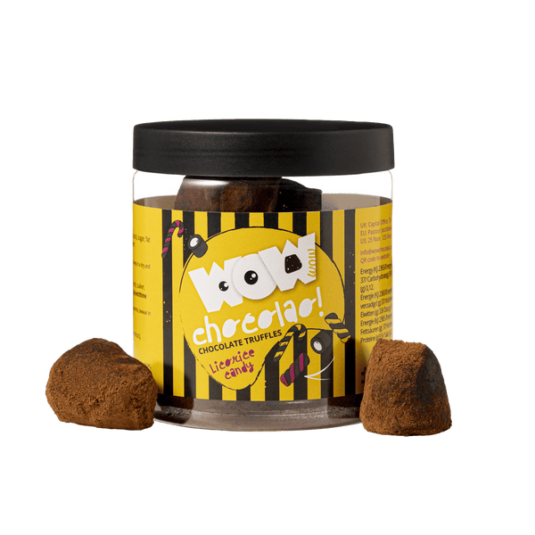 Tarro de regalo de trufas de chocolate con regaliz 130g | Chocolate gourmet de regaliz