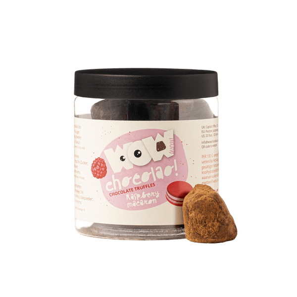 Himbeer-Macaron-Schokoladentrüffel Geschenkglas 130g | Fruchtige Luxus-Schokolade