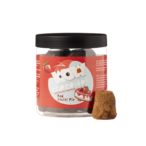 Rote-Früchte-Kuchen-Schokoladentrüffel Geschenkglas 130g | Fruchtige Dessert-Schokolade